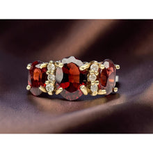 Load image into Gallery viewer, 10K Gold Natural Indian Garnet & Diamond Ring 2cttw Three Stone Ring Size 4.5