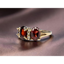 Load image into Gallery viewer, 10K Gold Natural Indian Garnet & Diamond Ring 2cttw Three Stone Ring Size 4.5