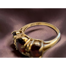 Load image into Gallery viewer, 10K Gold Natural Indian Garnet & Diamond Ring 2cttw Three Stone Ring Size 4.5