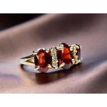 Load image into Gallery viewer, 10K Gold Natural Indian Garnet & Diamond Ring 2cttw Three Stone Ring Size 4.5