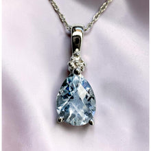 Load image into Gallery viewer, 10K White Gold Natural Aquamarine & Diamond Necklace 18" 1.1CTTW Pear Cut -1.3g