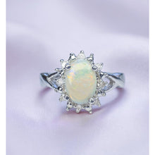 Load image into Gallery viewer, 10K White Gold Natural Opal & Halo Diamond Ring Size 6- White Opal Ring -1.7g