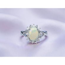 Load image into Gallery viewer, 10K White Gold Natural Opal & Halo Diamond Ring Size 6- White Opal Ring -1.7g