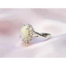 Load image into Gallery viewer, 10K White Gold Natural Opal & Halo Diamond Ring Size 6- White Opal Ring -1.7g
