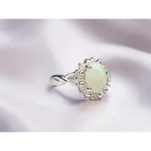 Load image into Gallery viewer, 10K White Gold Natural Opal & Halo Diamond Ring Size 6- White Opal Ring -1.7g
