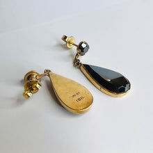 Load image into Gallery viewer, Vintage 10K Gold Faceted Round and Pear Cut Hematite Dangle Earrings Victorian Era Alaskan Black Diamond Dangle Earrings Temple of Amara Fine Jewelry Real Gold Earrings Antique Earrings Black Tie Event Anniversary Gift for Wife Gothic Earrings Gypsy
