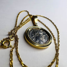 Load image into Gallery viewer, Roman Coin Necklace - 14K Yellow Gold Bezel Set Ancient Silver Emperor Commodus Pendant - 177-192 AD - 18 Inch Chain Antique Fine Jewelry