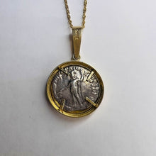 Load image into Gallery viewer, Roman Coin Necklace - 14K Yellow Gold Bezel Set Ancient Silver Emperor Commodus Pendant - 177-192 AD - 18 Inch Chain Antique Fine Jewelry