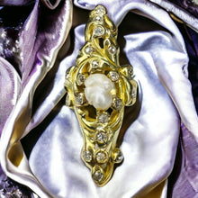 Load image into Gallery viewer, Baroque Pearl Old Mine Diamond Ring - Antique Victorian Art Nouveau 14K Yellow Gold 1ct TW Diamonds - Size 6.5 - 9.9g Estate Fine Jewelry