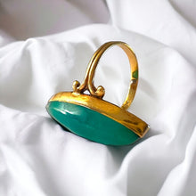 Load image into Gallery viewer, Chrysoprase Navette Ring - Antique Victorian 10K Yellow Gold Green Chalcedony Bezel Set - Size 6 Estate Gemstone Fine Jewelry