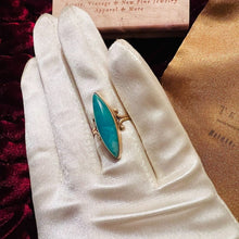 Load image into Gallery viewer, Chrysoprase Navette Ring - Antique Victorian 10K Yellow Gold Green Chalcedony Bezel Set - Size 6 Estate Gemstone Fine Jewelry