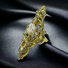 Load image into Gallery viewer, Baroque Pearl Old Mine Diamond Ring - Antique Victorian Art Nouveau 14K Yellow Gold 1ct TW Diamonds - Size 6.5 - 9.9g Estate Fine Jewelry