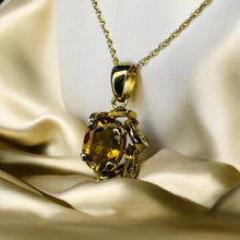 Load image into Gallery viewer, Citrine Solitaire Pendant Necklace - Estate 10K Yellow Gold Natural Oval - Circa 1990s - 18" Chain - November Birthstone Fine Jewelry