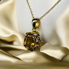Load image into Gallery viewer, Citrine Solitaire Pendant Necklace - Estate 10K Yellow Gold Natural Oval - Circa 1990s - 18" Chain - November Birthstone Fine Jewelry