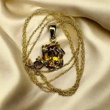 Load image into Gallery viewer, Citrine Solitaire Pendant Necklace - Estate 10K Yellow Gold Natural Oval - Circa 1990s - 18" Chain - November Birthstone Fine Jewelry