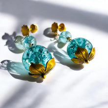 Load image into Gallery viewer, rt Nouveau Apatite Dangle Earrings - Antique Victorian 10K Yellow Gold Flower Finding Apatite Bead Drops - Circa 1894 - 5.3g Fine Jewelry