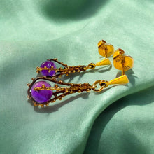 Load image into Gallery viewer, Antique Brutalist Amethyst Dangle Earrings - 14K Yellow Gold 6CTW Spherical Estate - Franz Breuning Designer Circa 1920 - 4.3g Fine Jewelry