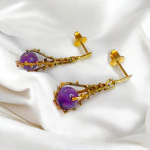 Load image into Gallery viewer, Antique Brutalist Amethyst Dangle Earrings - 14K Yellow Gold 6CTW Spherical Estate - Franz Breuning Designer Circa 1920 - 4.3g Fine Jewelry