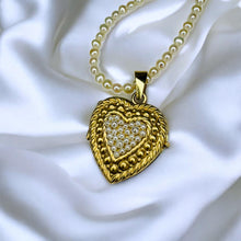 Load image into Gallery viewer, Seed Pearl Heart Locket Necklace - Antique Victorian 10K Gold Cluster Seed Pearls - 19 Inch Pearl Chain - 12.8g Estate Fine Jewelry