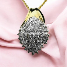 Load image into Gallery viewer, Diamond Cluster Pendant Necklace - Vintage 1970s 14K Yellow Gold Round & Baguette Cut 2ct Diamonds - 17" Chain - 6.5g Estate Fine Jewelry