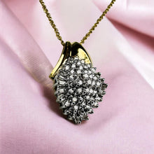 Load image into Gallery viewer, Diamond Cluster Pendant Necklace - Vintage 1970s 14K Yellow Gold Round & Baguette Cut 2ct Diamonds - 17" Chain - 6.5g Estate Fine Jewelry