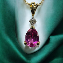Load image into Gallery viewer, VINTAGE- 10K Gold -Pink Sapphire Diamond Necklace-18"- 1.5cttw - Pear Cut-1.1g September Birthstone Necklace Anniversary Gift Christmas Gift