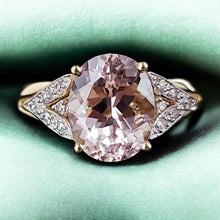 Load image into Gallery viewer, Pink Morganite Diamond Split Shank Ring - 14K Yellow Gold 2.35CTTW Natural Oval 10mm Morganite Diamond Accents - Size 7 Fine Jewelry