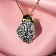 Load image into Gallery viewer, Diamond Cluster Pendant Necklace - Vintage 1970s 14K Yellow Gold Round & Baguette Cut 2ct Diamonds - 17" Chain - 6.5g Estate Fine Jewelry