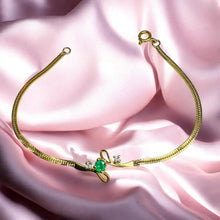 Load image into Gallery viewer, Colombian Emerald & Diamond Herringbone Bracelet - 18K Yellow Gold - Vintage - Natural 1/3CTW Earth Mined - 6.5 Inch - 2.6g Fine Jewelry