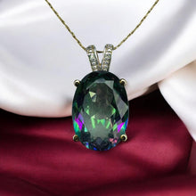 Load image into Gallery viewer, Vintage Large Mystic Topaz & Diamond Necklace - 10K Yellow Gold Rainbow Fire Oval 7.5CT - 20 Inch Chain - 3.3g Estate Fine Jewelry