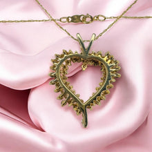 Load image into Gallery viewer, Vintage Diamond Cluster Heart Necklace - 10K Yellow Gold Natural Earth Mined Round Cut 1.20CTW 66 Diamonds - 18 Inch Chain - 4g Fine Jewelry
