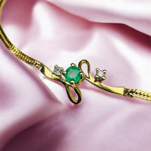 Load image into Gallery viewer, Colombian Emerald & Diamond Herringbone Bracelet - 18K Yellow Gold - Vintage - Natural 1/3CTW Earth Mined - 6.5 Inch - 2.6g Fine Jewelry