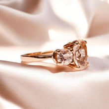 Load image into Gallery viewer, Morganite Three Stone Ring - 10K Rose Gold Natural Pink Oval & Round Cut 1.5ct TW - Size 7 - Past Present Future Engagement Fine Jewelry