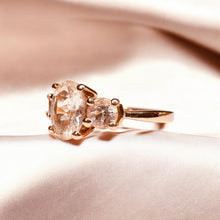 Load image into Gallery viewer, Morganite Three Stone Ring - 10K Rose Gold Natural Pink Oval & Round Cut 1.5ct TW - Size 7 - Past Present Future Engagement Fine Jewelry