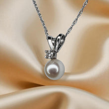 Load image into Gallery viewer, Akoya Pearl & Diamond Necklace - 14K White Gold 6mm Cultured Pearl American Jewelry Company - 18 Inch Chain - 1g Bridal Estate Fine Jewelry