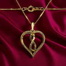 Load image into Gallery viewer, Open Heart Diamond Twist Necklace - 10K Yellow Gold Natural Round Cut 1/5 CT TW - 18 Inch Box Chain - 33 Diamonds 2.4g Romantic Fine Jewelry