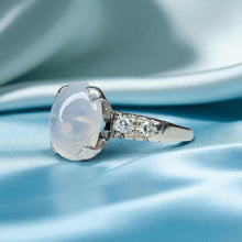 Load image into Gallery viewer, Edwardian Moonstone Diamond Ring - Antique 18K White Gold Star Asterism - Circa 1917-1925 - Size 6 - 2.7g - Old European Cut Fine Jewelry