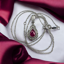 Load image into Gallery viewer, 10K Gold- Natural Burmese Ruby Halo Diamond Necklace -18"-1CT T.W. -White Gold -Pear Cut -2.6g July Birthstone - Anniversary Gift for Wife