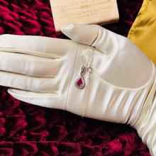 Load image into Gallery viewer, 10K Gold- Natural Burmese Ruby Halo Diamond Necklace -18"-1CT T.W. -White Gold -Pear Cut -2.6g July Birthstone - Anniversary Gift for Wife