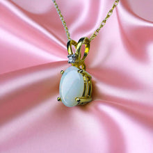 Load image into Gallery viewer, VINTAGE- 10K Gold -Natural Australian Opal & Diamond Necklace 18" -White Opal-1g Boulder Opal October Birthstone Anniversary Gift Rainbow