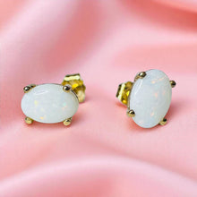 Load image into Gallery viewer, VINTAGE- 10K Gold- Natural Australian Opal Earrings -1/2CT TW - Stud Earrings White Opal Boulder Opal October Birthstone Earrings Rainbow