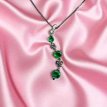 Load image into Gallery viewer, Emerald Diamond Journey Necklace - 10K White Gold Natural Round Emeralds 1/4ct TW - 18" Chain - 1g May Birthstone Estate Fine Jewelry
