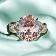 Load image into Gallery viewer, Pink Morganite Diamond Split Shank Ring - 14K Yellow Gold 2.35CTTW Natural Oval 10mm Morganite Diamond Accents - Size 7 Fine Jewelry