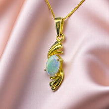 Load image into Gallery viewer, Australian Opal Necklace - 18K Yellow Gold Natural White Boulder Opal Oval Cabochon Pendant - 17 Inch Chain - High Karat Fine Jewelry