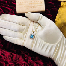 Load image into Gallery viewer, Blue Topaz & Natural Diamond Necklace in 10K Yellow Gold -18" - Double Halo Diamond Necklace 3.1g December Birthstone Anniversary Gift Wife