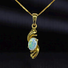Load image into Gallery viewer, Australian Opal Necklace - 18K Yellow Gold Natural White Boulder Opal Oval Cabochon Pendant - 17 Inch Chain - High Karat Fine Jewelry