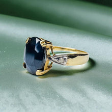Load image into Gallery viewer, Blue Sapphire Diamond Ring - Antique Art Deco 10K Yellow Gold 2.5CT Natural Oval Sapphire With Accents - Size 6 - 1.9g Fine Jewelry
