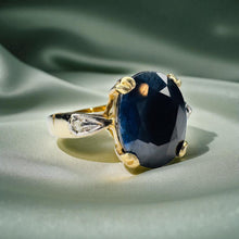 Load image into Gallery viewer, Blue Sapphire Diamond Ring - Antique Art Deco 10K Yellow Gold 2.5CT Natural Oval Sapphire With Accents - Size 6 - 1.9g Fine Jewelry
