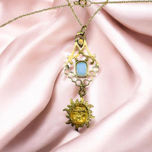 Load image into Gallery viewer, Victorian Opal Seed Pearl Lavalier Necklace - Antique Art Nouveau 10K Yellow Gold Baroque Sun Charm - 18" Chain - 2.1g Estate Fine Jewelry