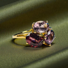 Load image into Gallery viewer, Purple Rhodolite Garnet Three Stone Ring - Estate 10K Yellow Gold Rare Dragon Garnet - 2.5 CTTW - Size 7.25 - 2.5g Estate Fine Jewelry